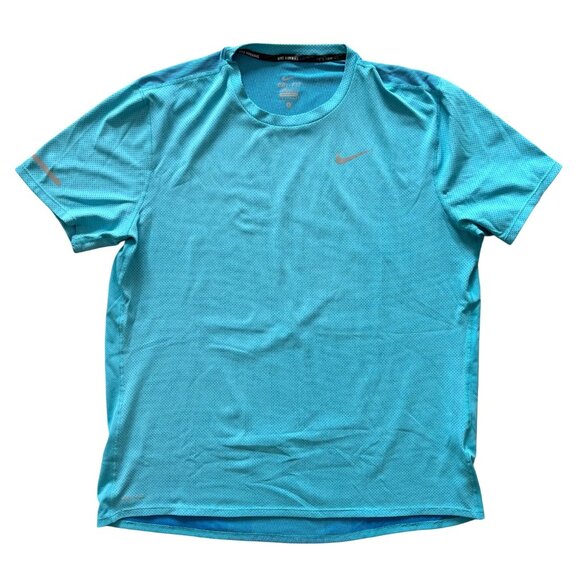 NIKE Dri Fit Short Sleeve Contour Running Shirt in Deep Sky Blue SZ L - Picture 1 of 9